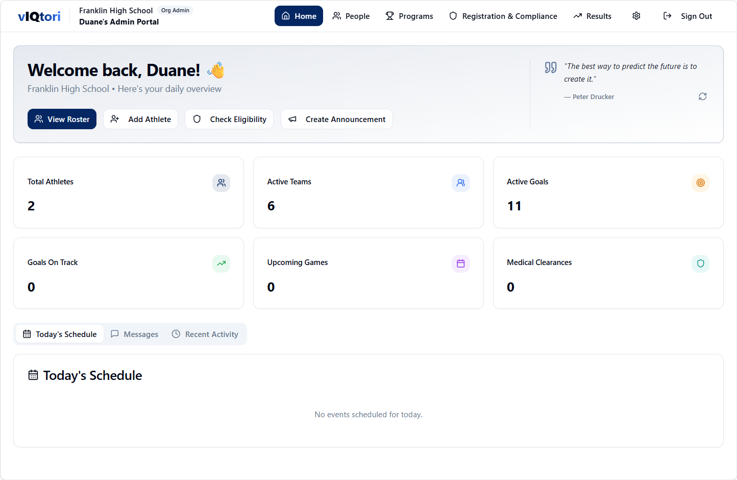 Athletic director daily overview dashboard