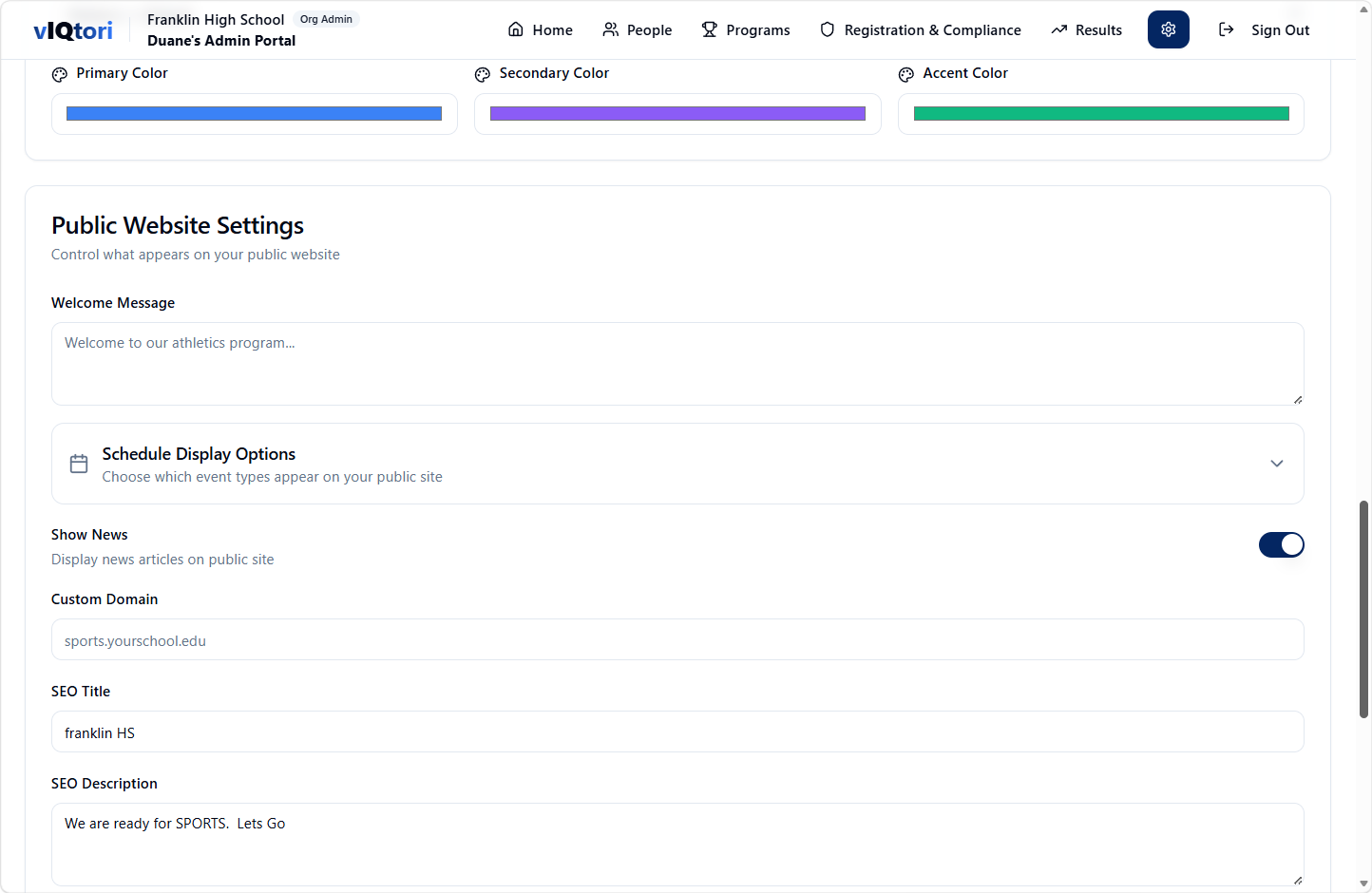 Program website, fundraising and communications