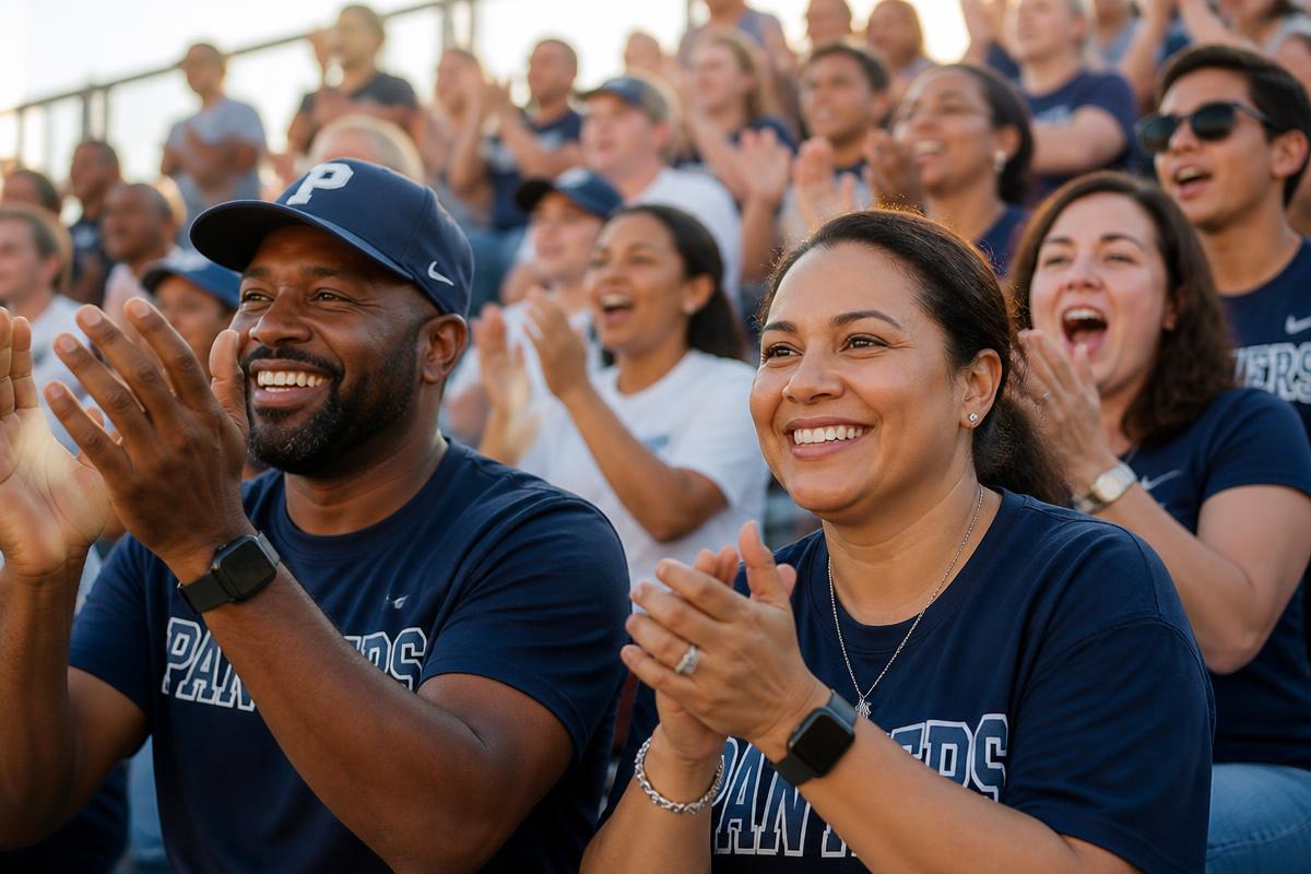 Parents cheering in the stands for their team